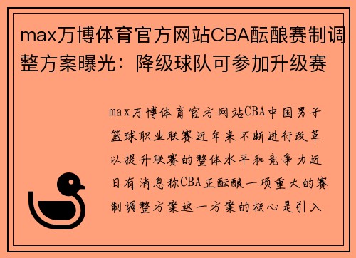 max万博体育官方网站CBA酝酿赛制调整方案曝光：降级球队可参加升级赛 - 副本 (2)